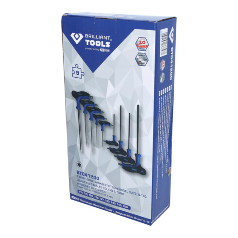 Brilliant Tools Clés mâles coudées percées Torx® à poignée en T T10 x 75 mm