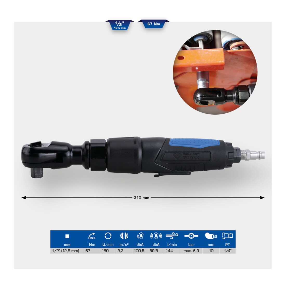 Brilliant Tools Cliquet pneumatique 1/2", 67 Nm