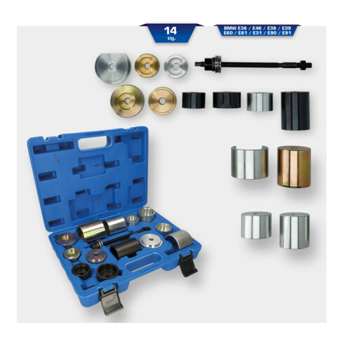 Brilliant Tools Coffret d'outils pour silent-blocs, pour BMW, 14 pcs pour E36, E46, E38, E39, E60, E61, E31, E90, E91