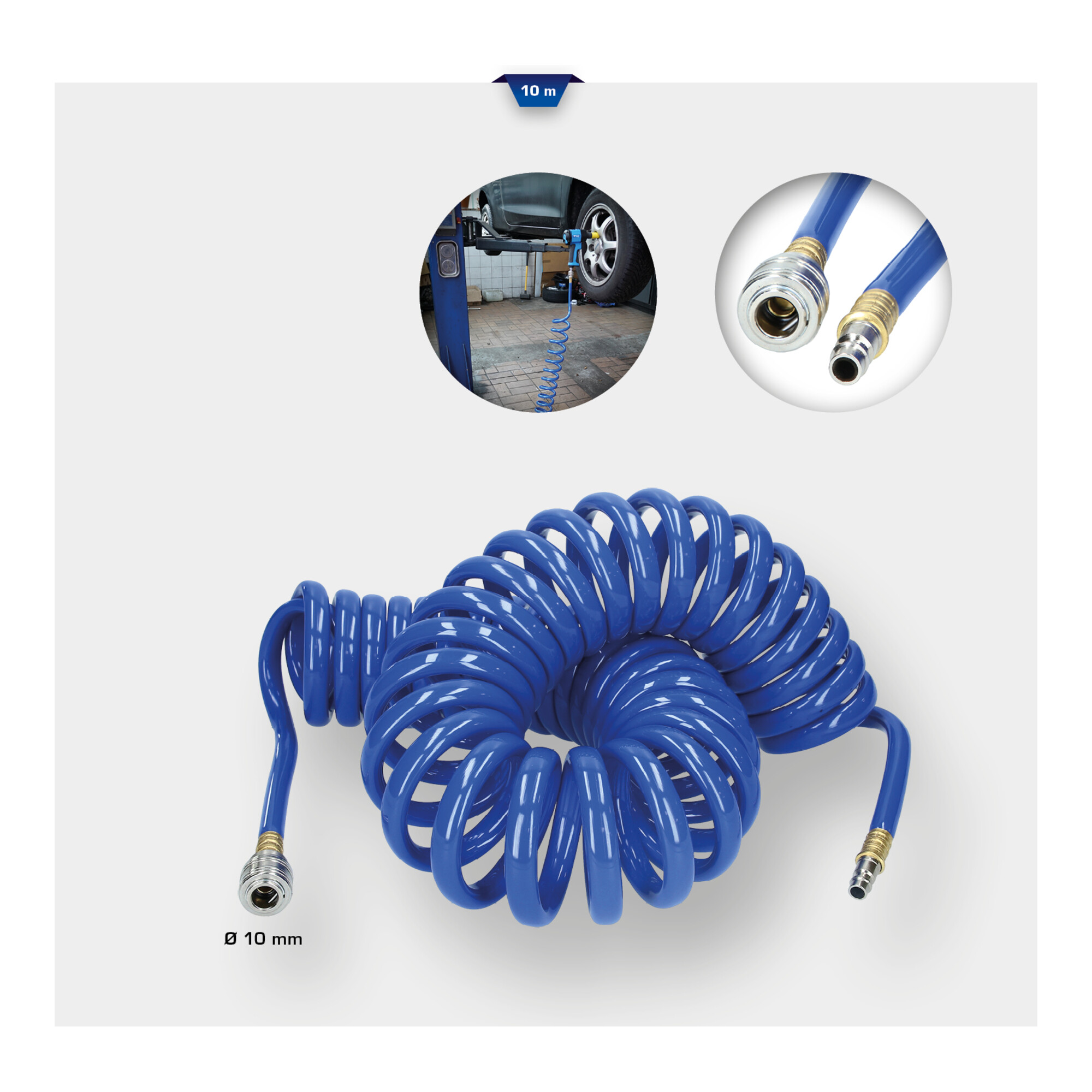 Brilliant Tools Druckluft-Spiralschlauch Durchmesser 10 mm, 10 meter