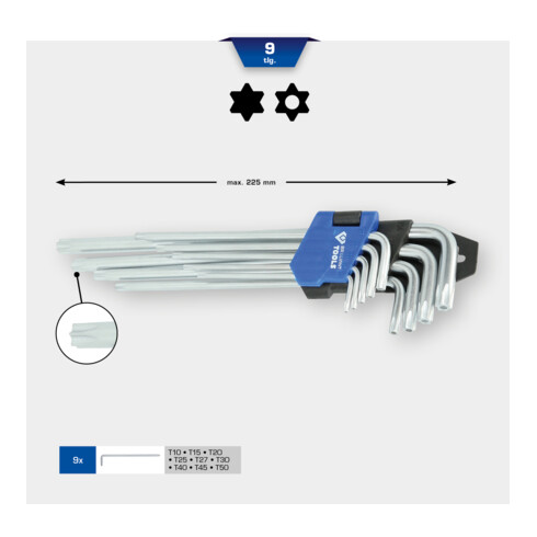 Brilliant Tools Haakse stiftsleutelset, 9-dlg, Torx®-profiel, lang