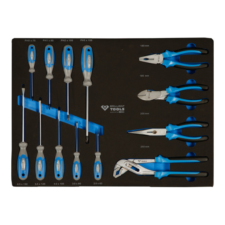 Brilliant Tools Insert en mousse avec 13 tournevis et pinces