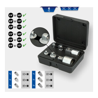 Brilliant Tools Jeu d’adaptateurs, 6 pcs, 1/4" + 3/8" + 1/2" + 3/4"