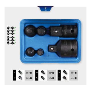 Brilliant Tools Jeu d'adaptateurs de puissance, 6 pcs, 1/4" + 3/8" + 1/2" + 3/4"