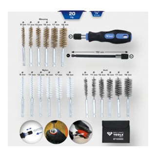 Brilliant Tools Jeu de brosses de nettoyage, 20 pcs