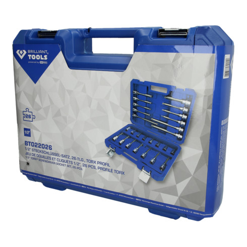 Brilliant Tools Jeu de clés à douille 1/2", 26 pcs, profil à denture multiple, XZN