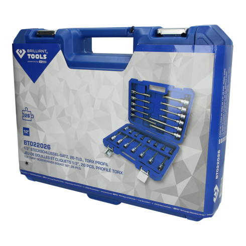 Brilliant Tools Jeu de clés à douille 1/2", 26 pcs, profil à denture multiple, XZN
