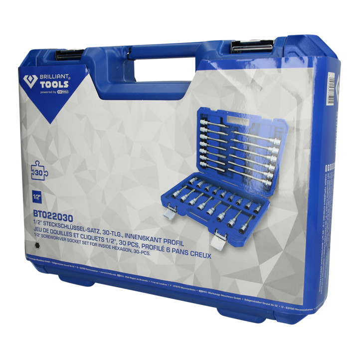Brilliant Tools Jeu de clés à douille 1/2", 30 pcs, profil six pans creux