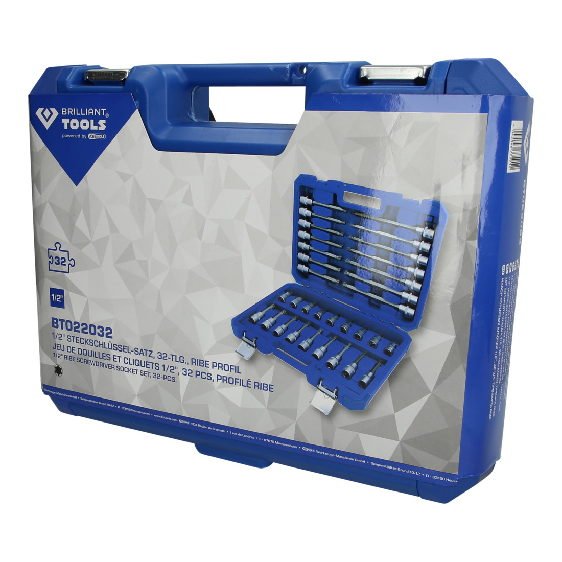 Brilliant Tools Jeu de clés à douille 1/2", 32 pcs, profil RIBE