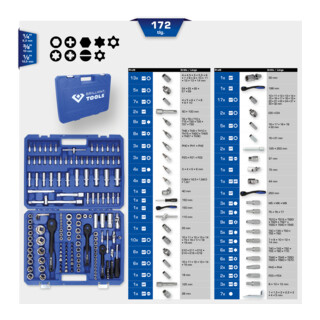 Brilliant Tools Jeu de clés à douille, 172 pcs, 1/4", 3/8", 1/2"