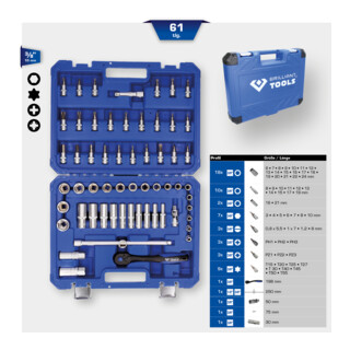 Brilliant Tools Jeu de clés à douille 3/8", 61 pcs