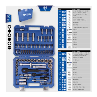 Brilliant Tools Jeu de clés à douille, 94 pcs, 1/4 pouce, 1/2 pouce