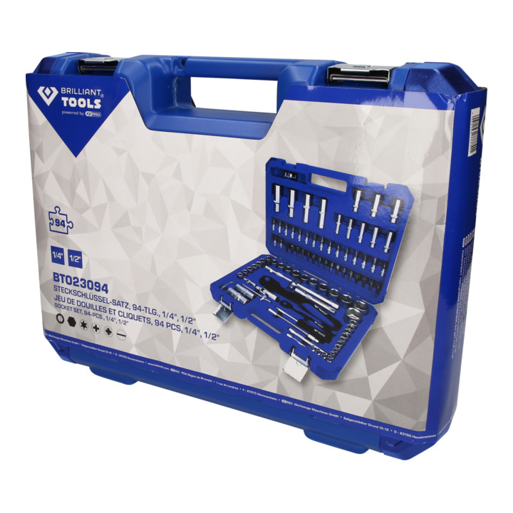 Brilliant Tools Jeu de clés à douille, 94 pcs, 1/4 pouce, 1/2 pouce