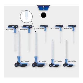 Brilliant Tools Jeu de clés mâles coudées 6 pans creux à tête sphérique à poignée en T, 9 pièces