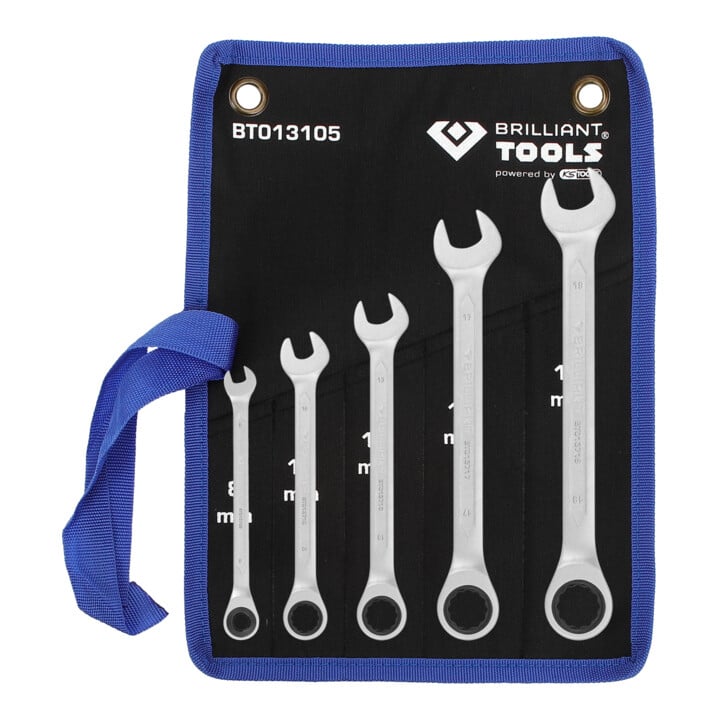 Brilliant Tools Jeu de clés polygonales à cliquet, 5 pcs, 8 - 19 mm