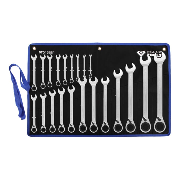 Brilliant Tools Jeu de clés polygonales à cliquet réversible, 21 pcs, 6 - 32 mm