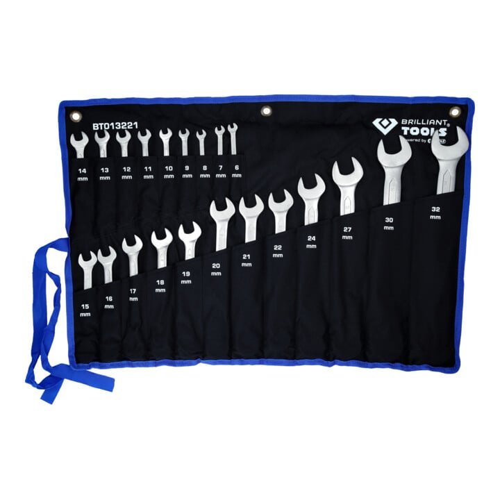 Brilliant Tools Jeu de clés polygonales à cliquet réversible, 21 pcs, 6 - 32 mm