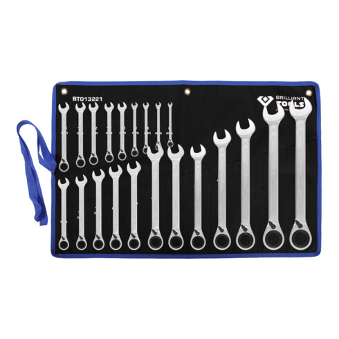 Brilliant Tools Jeu de clés polygonales à cliquet réversible, 21 pcs, 6 - 32 mm