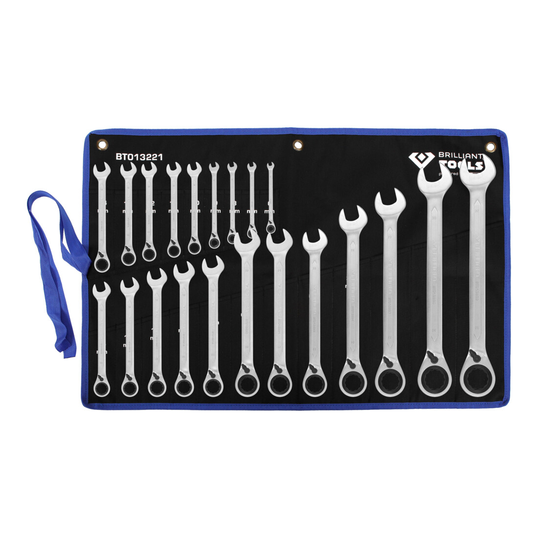 Brilliant Tools Jeu de clés polygonales à cliquet réversible, 21 pcs, 6 - 32 mm