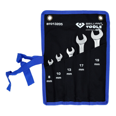 Brilliant Tools Jeu de clés polygonales à cliquet réversible, 5 pcs, 8 - 19 mm