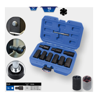 Brilliant Tools Jeu de douilles 1/2" à profil spirale, 10 pcs, 10 - 19 mm