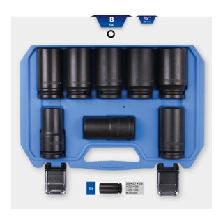 Brilliant Tools Jeu de douilles hexagonales 3/4", 8 pcs, longues, 24 - 36 mm