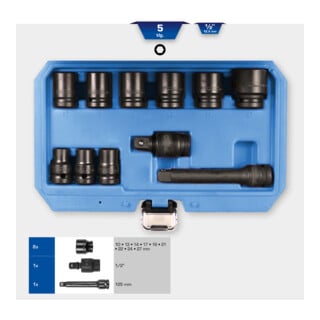 Brilliant Tools Jeu de douilles hexagonales 1/2", 11 pièces, courtes