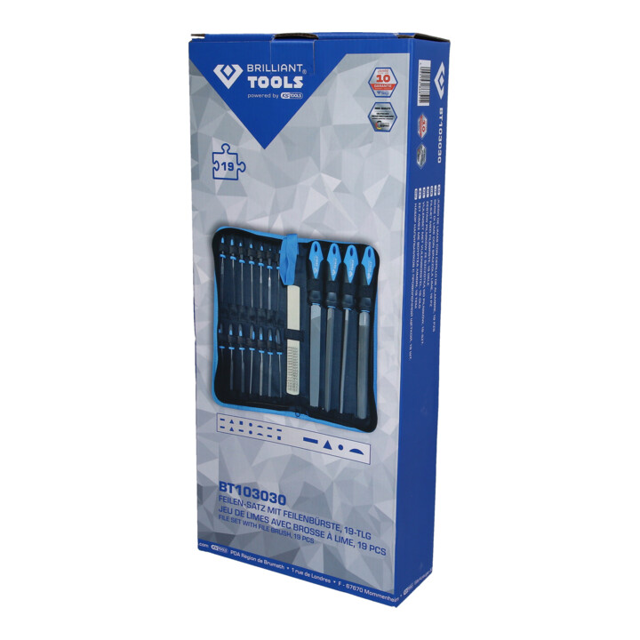 Brilliant Tools Jeu de limes avec brosse à lime, 19 pcs