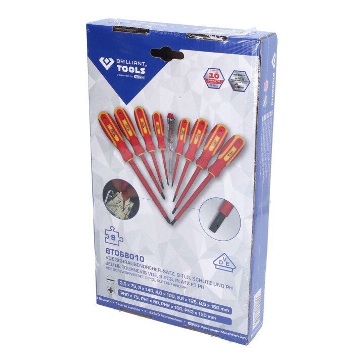 Brilliant Tools Jeu de tournevis VDE, 9 pcs, plats et PH Phillips