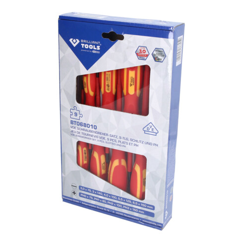 Brilliant Tools Jeu de tournevis VDE, 9 pcs, plats et PH Phillips