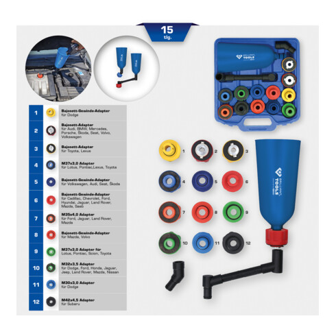 Brilliant Tools Jeu de trémies de remplissage d’huile MASTER avec bras d’équerrage, 15 pcs