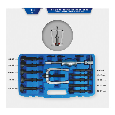 Brilliant Tools Kit d’extracteur de roulement intérieur, 16 pcs