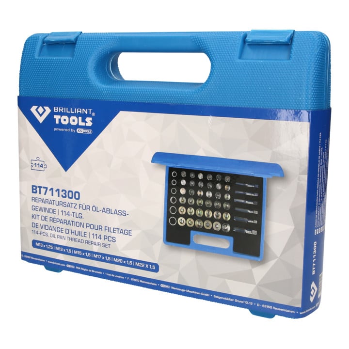 Brilliant Tools Kit de réparation de filetage de bouchon de vidange d’huile, 114 pcs
