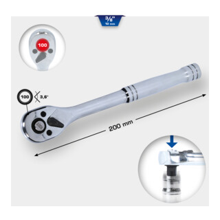 Brilliant Tools Leva a cricco telescopica 3/8" con impugnatura in metallo, 100 denti