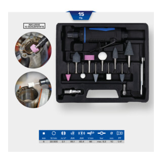 Brilliant Tools Mini jeu de meuleuses axiales pneumatiques, 15 pcs