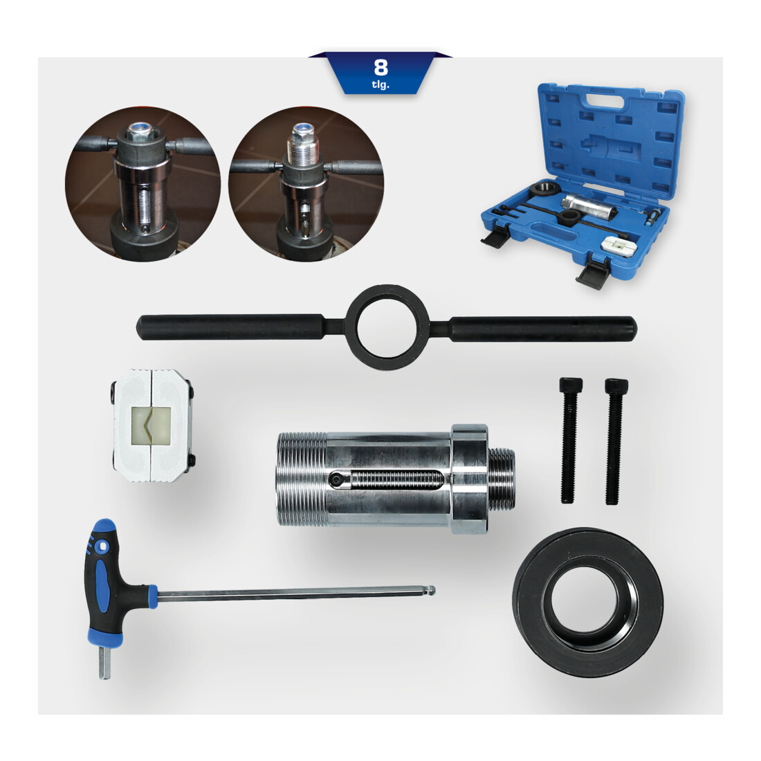 Brilliant Tools Montagegereedschap voor schokdempers met een uitslagbegrenzingsveer, 8-dlg