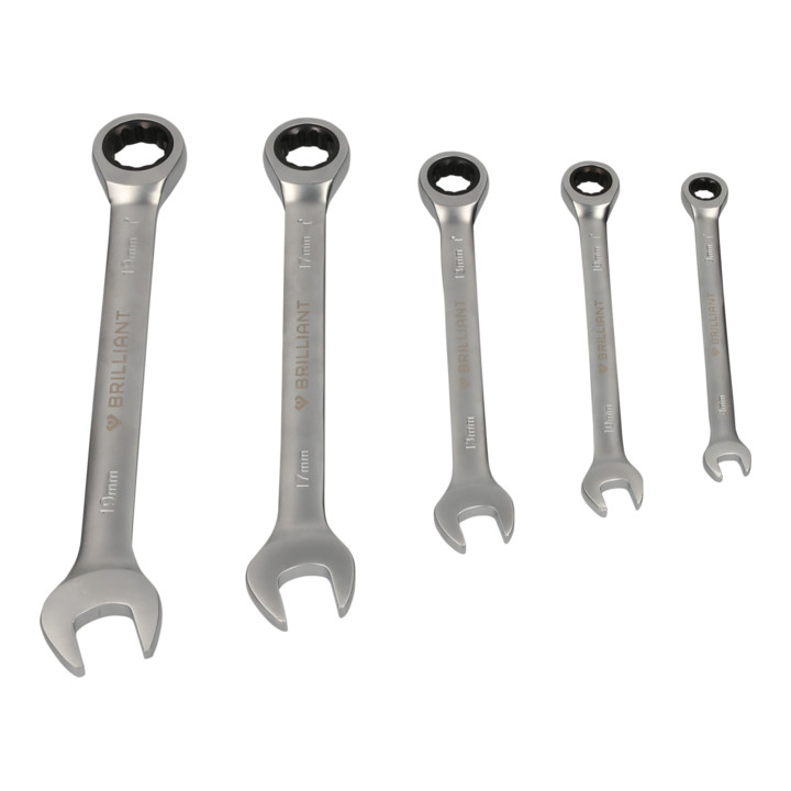 Brilliant Tools Ratelsringsleutelset, 5-delig