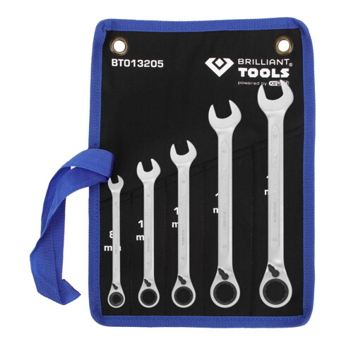Brilliant Tools Ratelringsleutelset, omschakelbaar, 5-dlg, 8 - 19 mm