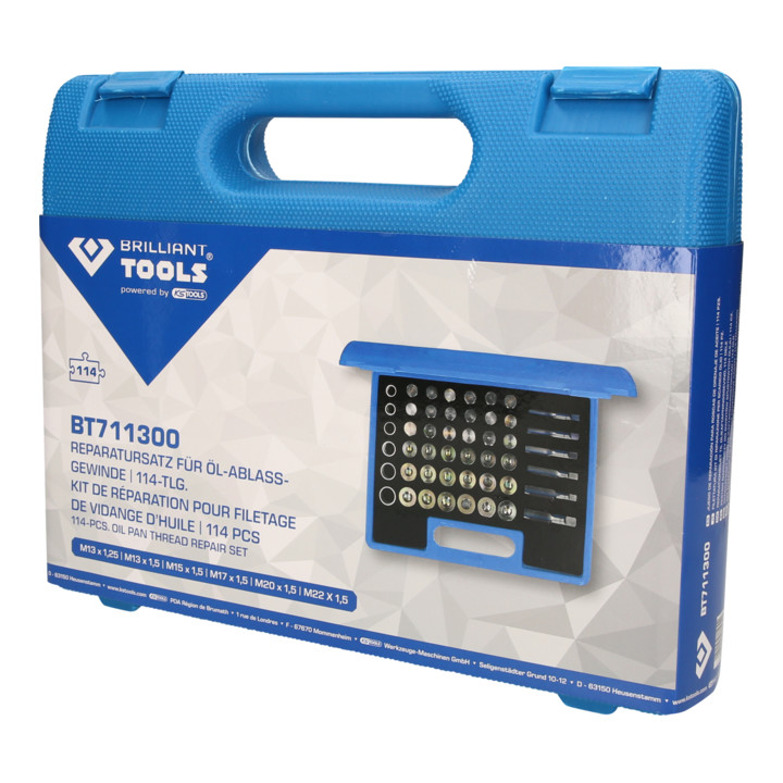 Brilliant Tools Reparatursatz für Öl-Ablassschrauben-Gewinde, 114-tlg
