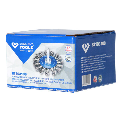 Brilliant Tools Scheibenbürste, gezopft, Ø 75 mm mit 6 mm Aufnahme