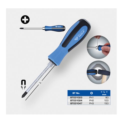 Brilliant Tools Schroevendraaier kruiskop met slagkap, PH1 x 80 mm