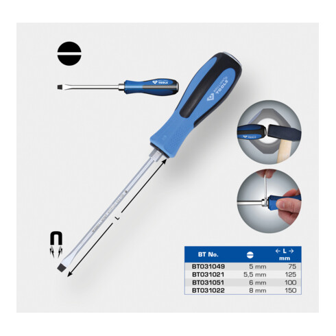 Brilliant Tools Schroevendraaier sleuf met slagkap, 5,0 x 75 mm