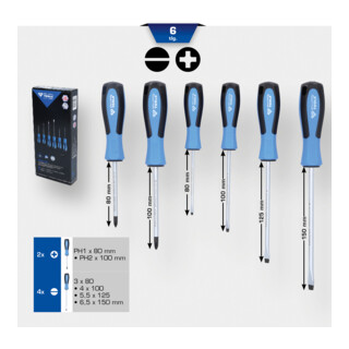 Brilliant Tools Schroevendraaierset, 6-dlg, sleuf, PH Phillips