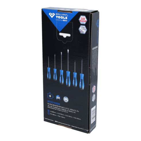 Brilliant Tools Schroevendraaierset, 6-dlg, sleuf, PH Phillips