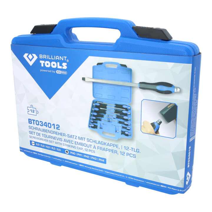 Brilliant Tools Schroevendraaierset met slagkap, 12 dlg, sleufkop, PH Phillips