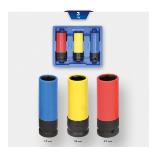Brilliant Tools Serie di bussole 1/2" per avvitatore a impulsi per cerchi in lega, da 17 / 19 / 21, 3pz.