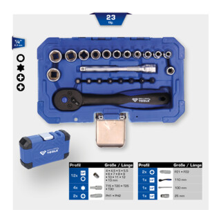 Brilliant Tools Serie di chiavi a bussola 1/4", 23pz.