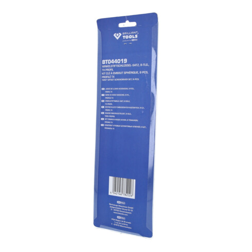 Brilliant Tools Serie di chiavi maschio piegate, 9pz., profilo TX, corte