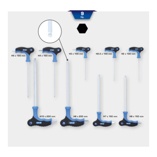 Brilliant Tools Serie di chiavi maschio piegate a esagono incassato e a testa sferica con impugnatura a T, 9pz.