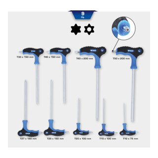 Brilliant Tools Serie di chiavi maschio piegate TX con foro frontale con impugnatura a T, 9pz.